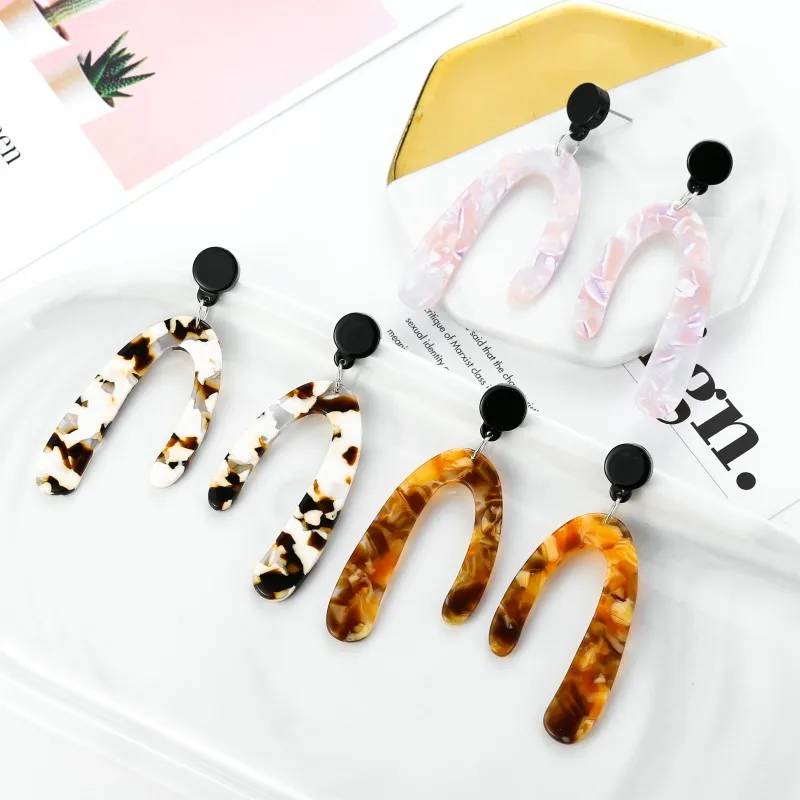 

New Fashion Leopard Big U Shape Dangle Earrings For Women Vintage Acrylic Acetate Tortoiseshell Drop Earring Party Gifts Brincos
