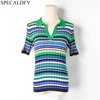 

2020 Summer Knitted Tops T Shirt Women Short Sleeve Striped T-Shirt Designer Runway Harajuku Shirt Pullover Tee Shirt Femme