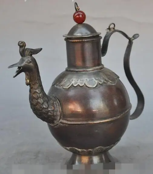

S2751 5" china palace bronze Phoenix head statue huzui Wine Tea Pot Flagon Wine vessel