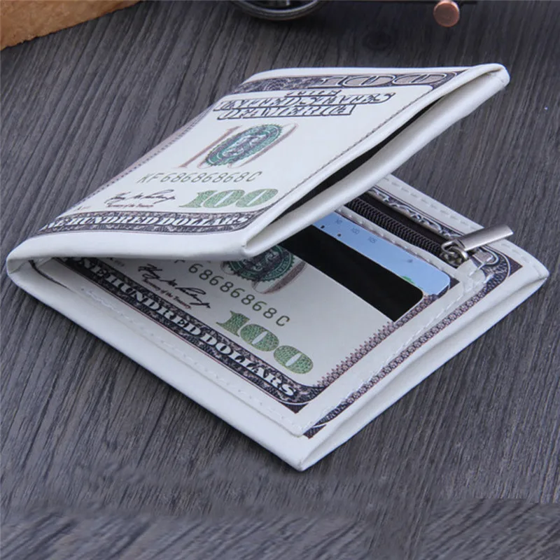 US Dollar Bill Wallet Brown Leather Wallet Bifold Credit Card Photo men's wallet clutch portfel cuzdan billetera carteira 40MA1312