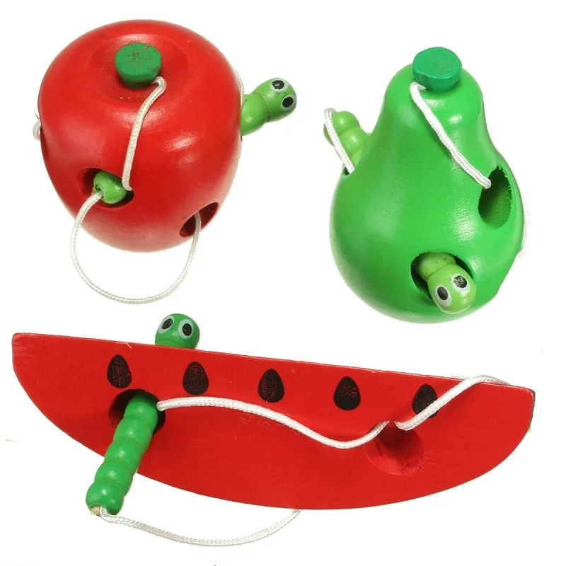 JIMITU деревянные развивающие детские игрушки с фруктами, обучающих нитей для детей, развивающая игрушка для укуса