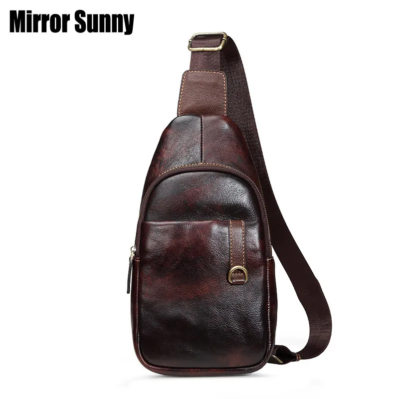 

New Retro Genuine Leather Chest Bag For Men Casual Male Single Shoulder Inclined Bag Head Layer Cowhide Leather Man's Bag Pack