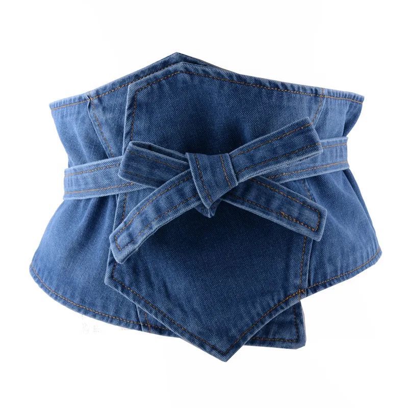 Jean Fabric Belt For Women European Style Washed Denim Self Tie Super