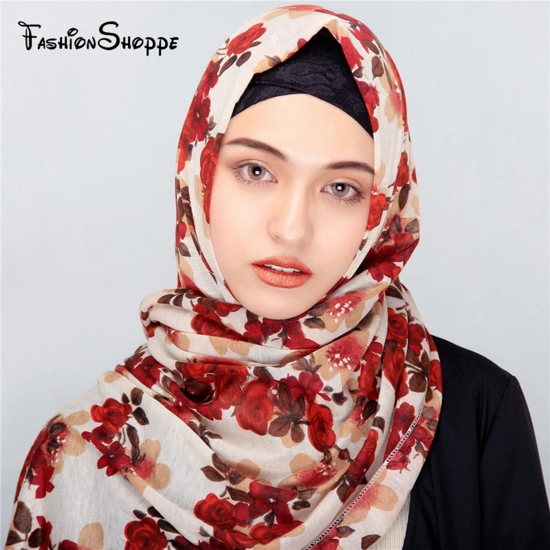 

Hot selling Womens Print Long Scarf design floral shawls hijab muslim wrap scarves/scarf #YS275