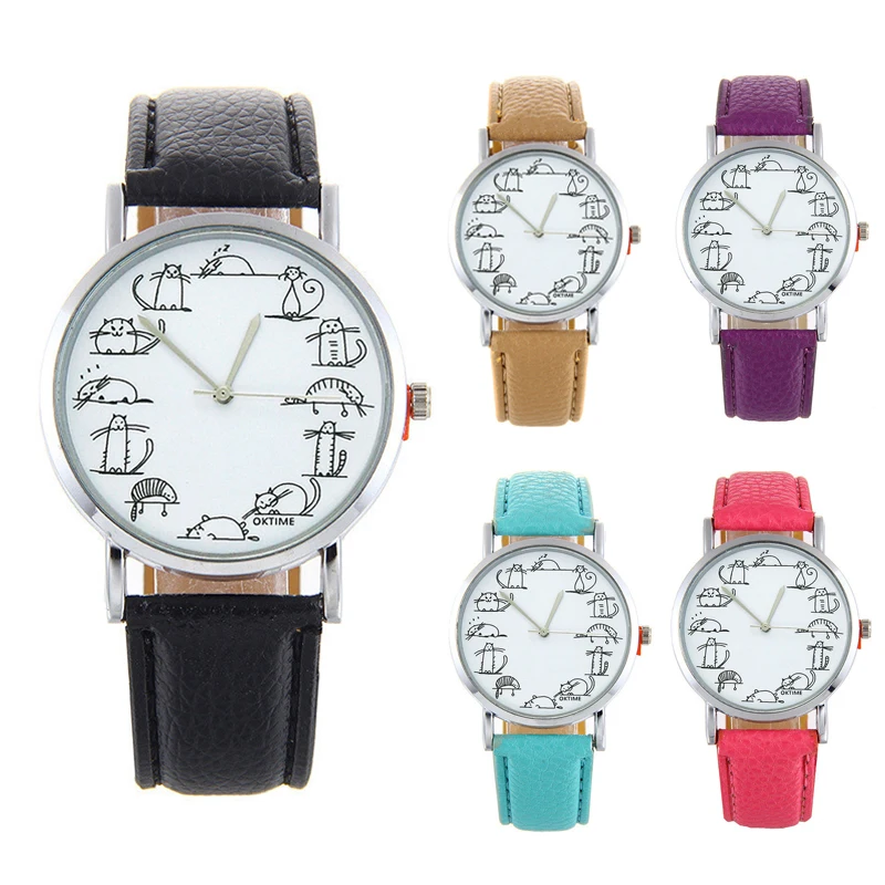 

Luxury Women's Watch Dress digital Quartz Wristwatch Pu Leather Cat dial Ladies watch Women clock Feminino Relogio Relojes Mujer