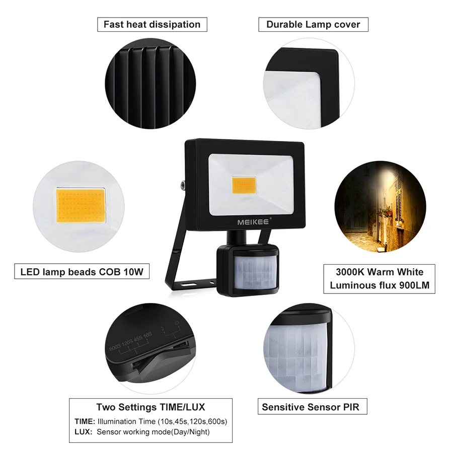 Sensor de Movimento Lâmpada ao ar Luz de Inundação Luz de Halogéneo Meikee Ac110v 10 w Levou à Prova d' Água 220 v Levou Holofote Projetor Refletor da Livre 16 Cheap Holofotes