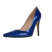 Blue Patent Leather Women Pump Ladies Shoe Pointed Toe Slip-on High Heel Fashion Desiger Women Shoes Plus Size 42 Made-to-order