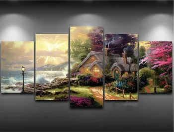 

5pcs,DIY 5D Diamond Painting Cross Stitch Puzzle Mosaic Rhinestone Diamond Embroidery country Seashore Cottage Home Decoration