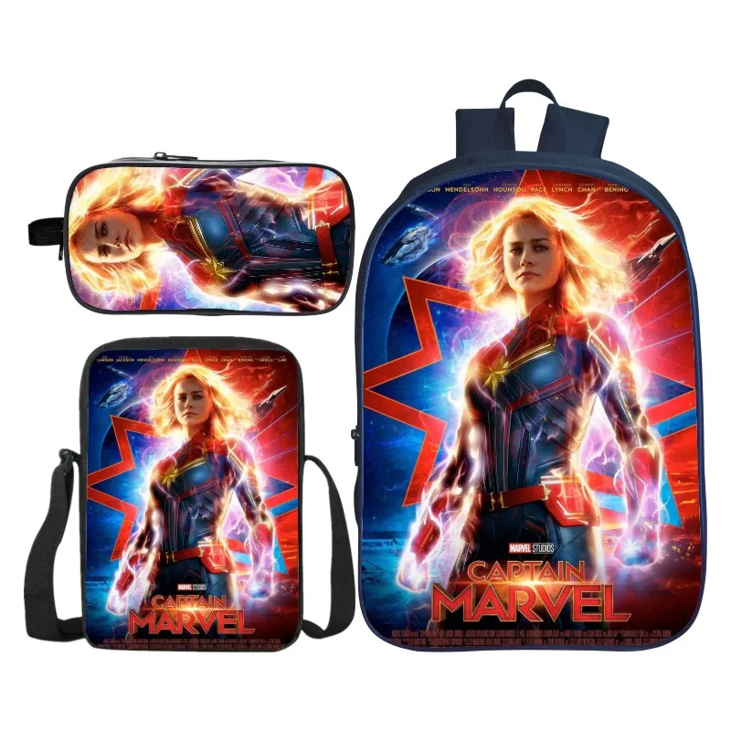 

Hot 3Pcs/Set Printing 3D Captain Marvel Kids Shoulder Backpacks Avengers Children School Bags for Boys Schoolbag Girls Book Bag