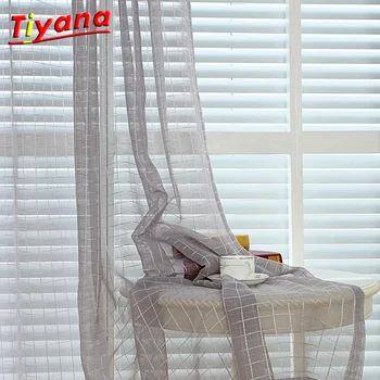 

White Pink Beige Tulle Curtains Living Room Fashionable Voile Tulle Rustic Pure Fresh Plaid Linen Curtains For Bedroom WP036 *30