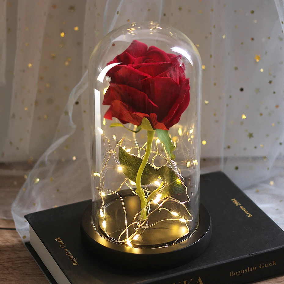 LED Eternal Flower Immortal Flora Light Up Dome Beauty and The Beast Rose In A Flask Valentine's Day Birthday Christmas Day Gift