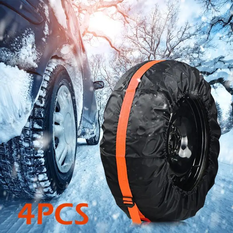 

4Pcs Spare Tire Cover Case with Carrying Handles Polyester Car Tyre Storage Bag Wheel Protector Universal Dustproof Tire Holders