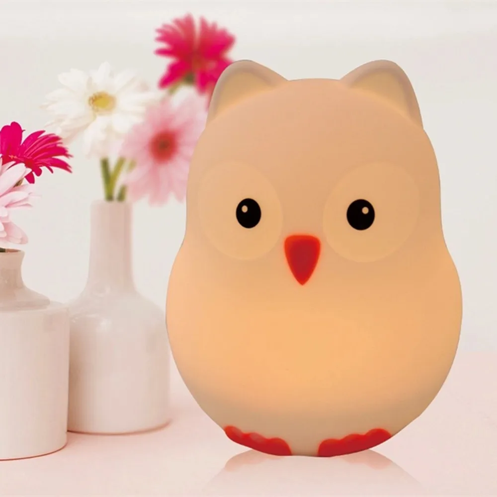 SuperNight Cute Cartoon Owl Bird Hippo LED Night Light Touch Sensor Colorful Silicone Bedside Table Lamp for Children Kids Baby (11)