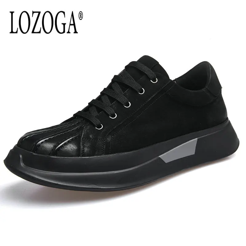 

Lozoga Luxury Mens Shoes Genuine Leather Sneakers Shoes European and American Fashion Brand Shoes Retro Handmade black Zapatos