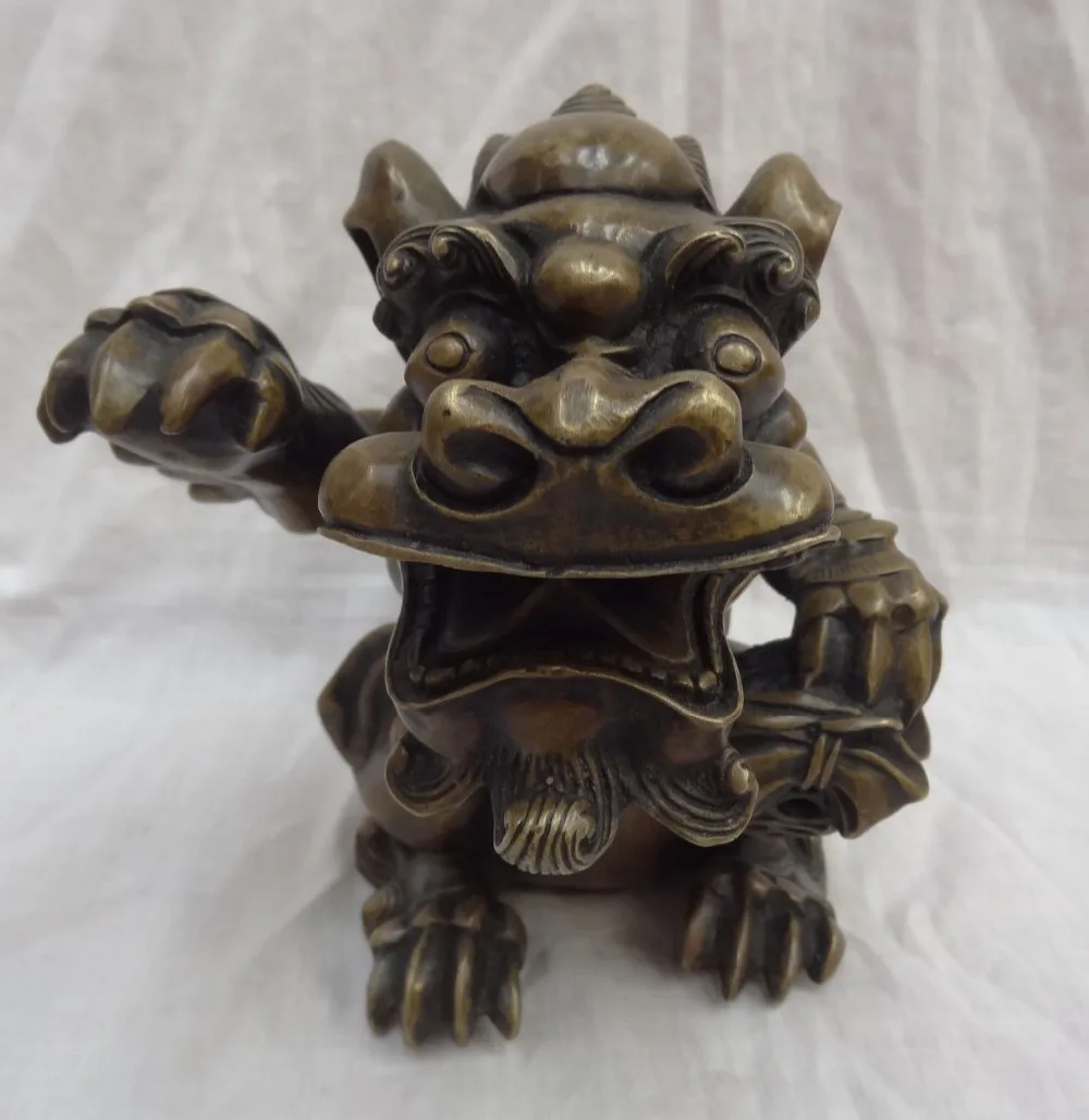 

shitou 001940 9" China Bronze Wealth Lion Box PiXiu Unicorn Head Statue Incense Burner Censer discount 30% (C0324)