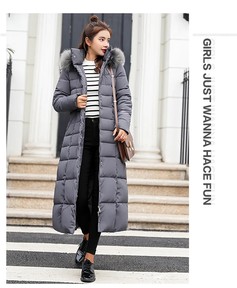 Зимняя куртка, Женская парка, пальто, пуховик, длинный, плюс размер, женский, теплый мех, капюшон,, осенняя Женская одежда, верхняя одежда, длинное пальто 5