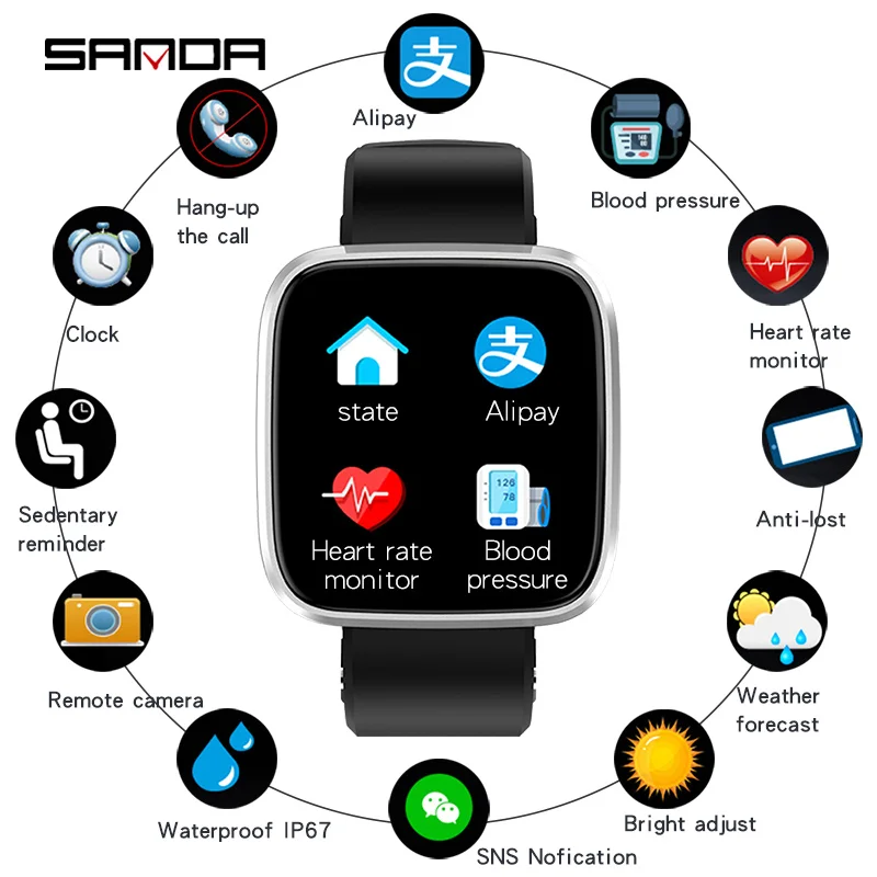 

SANDA T8 Women Smart Digital Watches Support Offline Alipay 24h Non-stop Heart Rate Monitor Weather Forecast Beauty Wristwatch