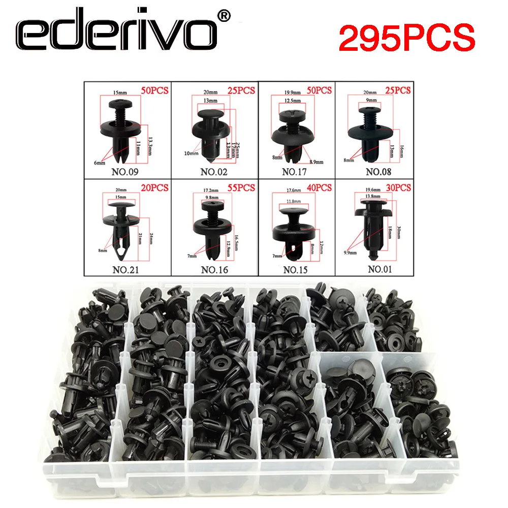 

Ederivo 295PCS 6-10mm Car Fastener Mixed Screw Rivet Fixed Clips Fender Bumper Fastener Clips Installer Tools for Honda Toyota