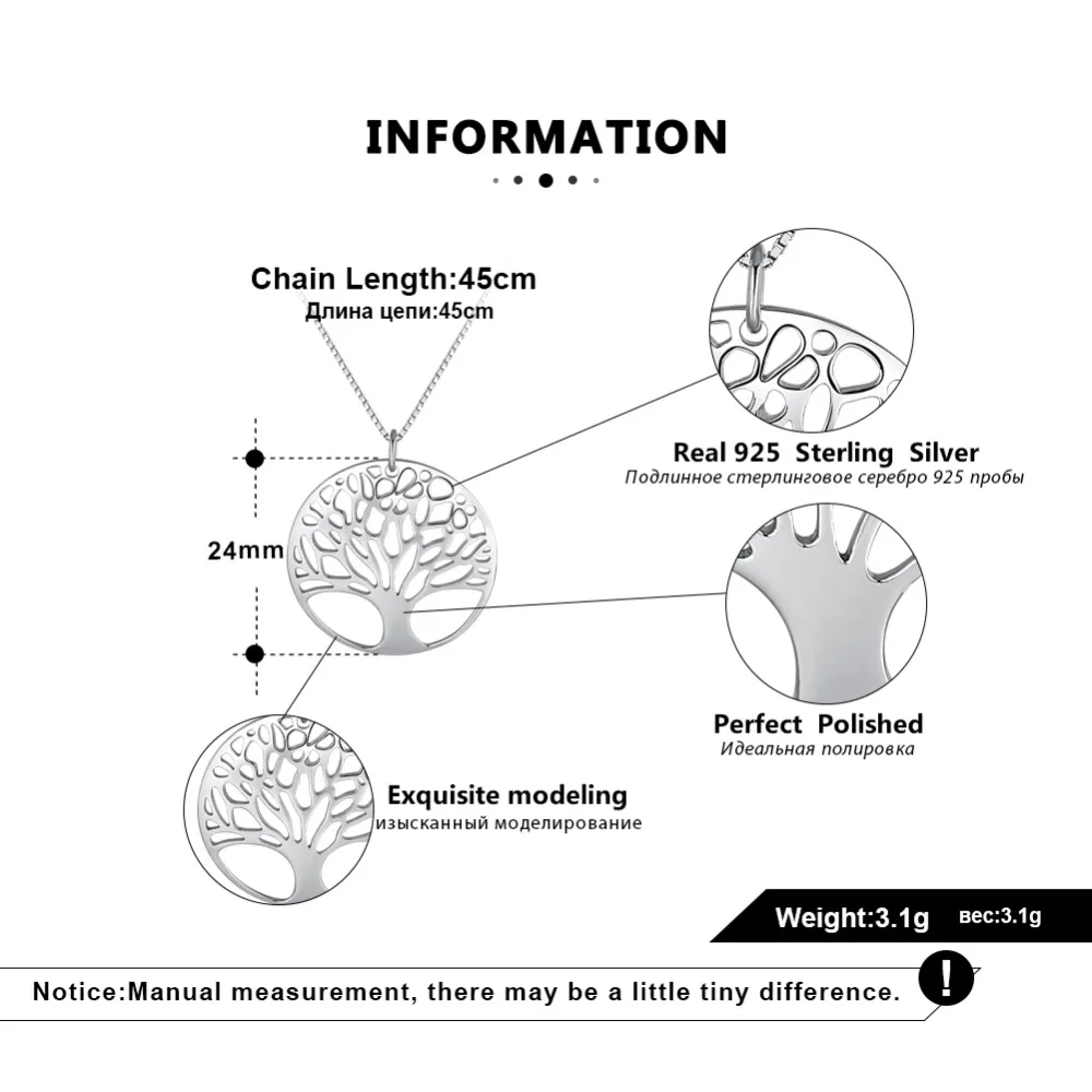 ORSA JEWELS, настоящее 925 пробы, серебряные женские ожерелья, идеальная полировка, изысканный кулон древо жизни, Модные женские ювелирные изделия SN90
