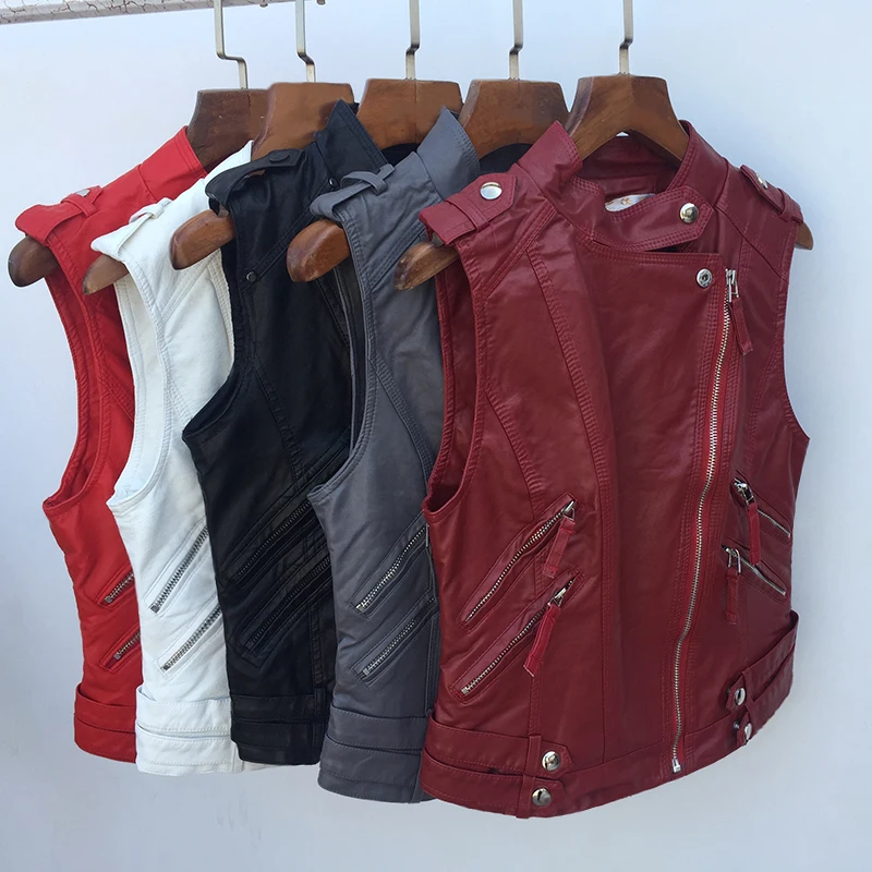Outwear wine 2018 Gilet Manches Pu Lx1533 Gilets Poche Marque Femmes white Court Black gray Veste Ayunsue red Sans Red Moto Manteau Cuir Casual SdwnOv1q
