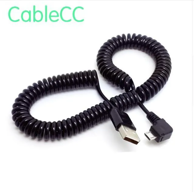 

100cm300 Right Angled 90 degree USB 2.0 Micro Male to A Type Male Stretch Data Cable for SSD & Tablet & Cell Phone