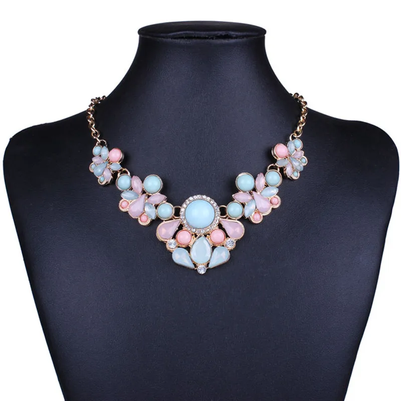 

Sweet Elegant Teardrop-Shaped Rhinestone Necklace Choker Collar Colorful Bib Statement Necklaces For Women Jewelry Drop Shipping