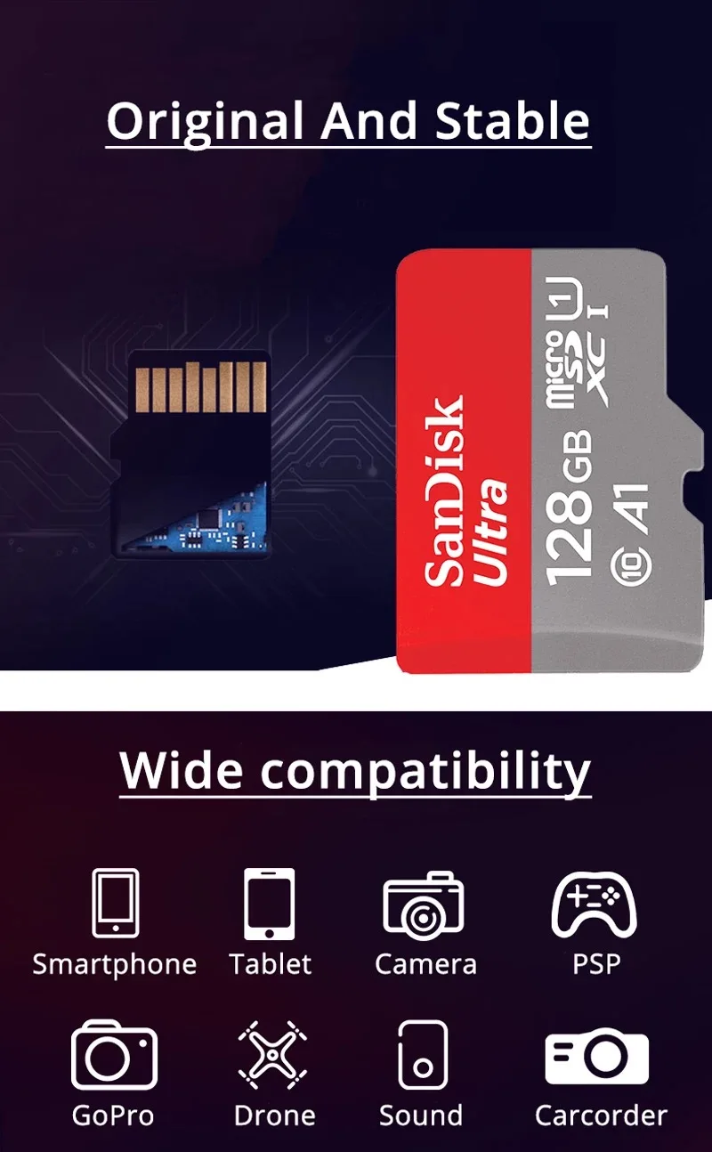 real capacity 100% Sandisk Micro SD card Class10 16gb 32gb 95Mb/s 64gb 128gb100M Original TF card memory card flash memory stick