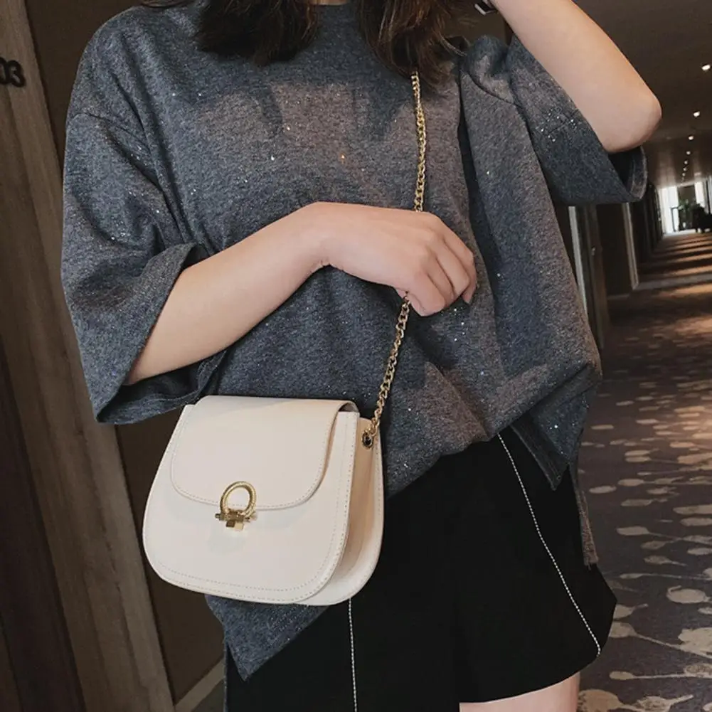 

Adult Kids Girl Solid Color Metal Buckle Faux Leather Crossbody Shoulder Bag