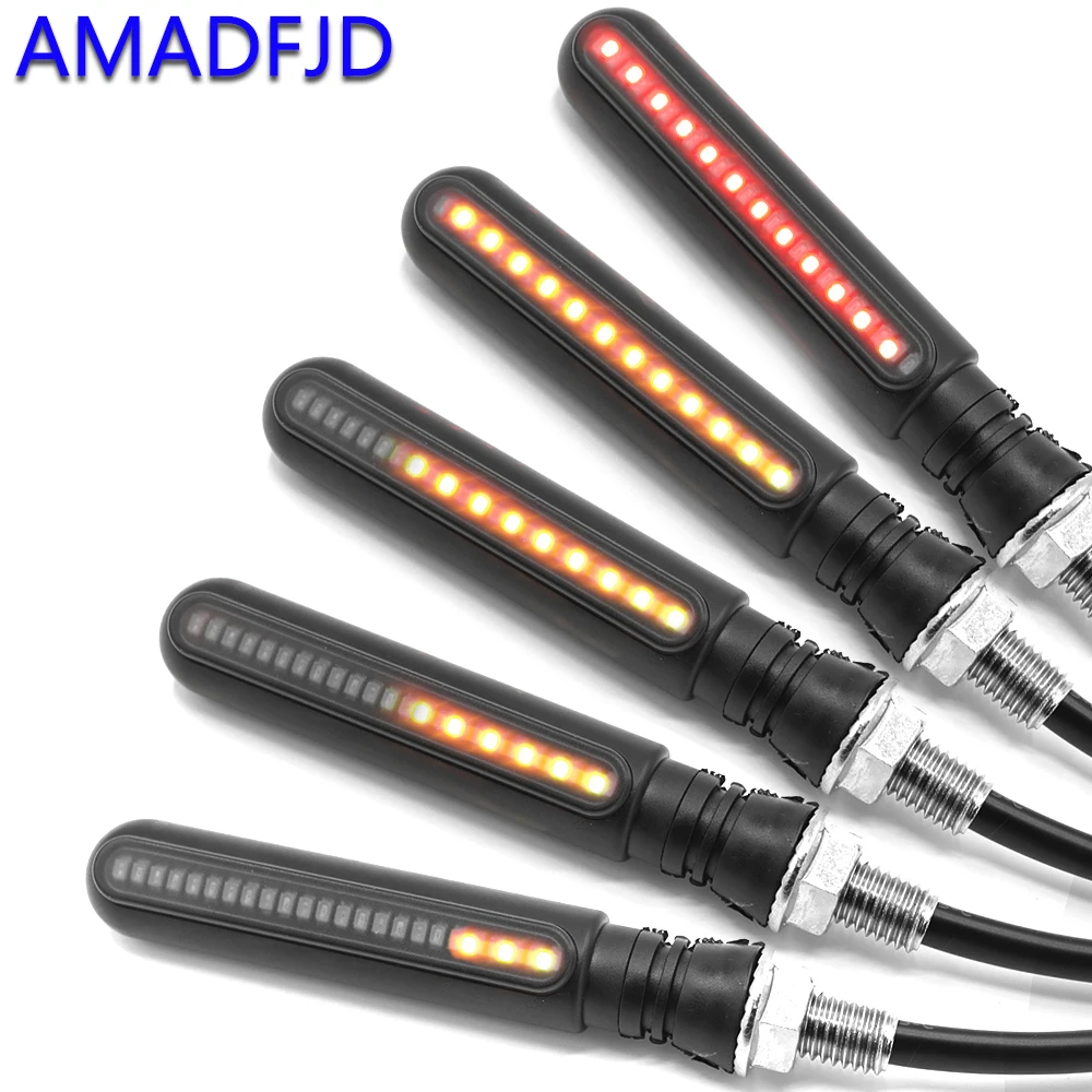 

AMADFJD 2/4Pcs Flowing Turn Signal Motorcycle Led Blinker Motorcycle Flasher Lights DRL Indicator Light Brake Turn Signals Lamp