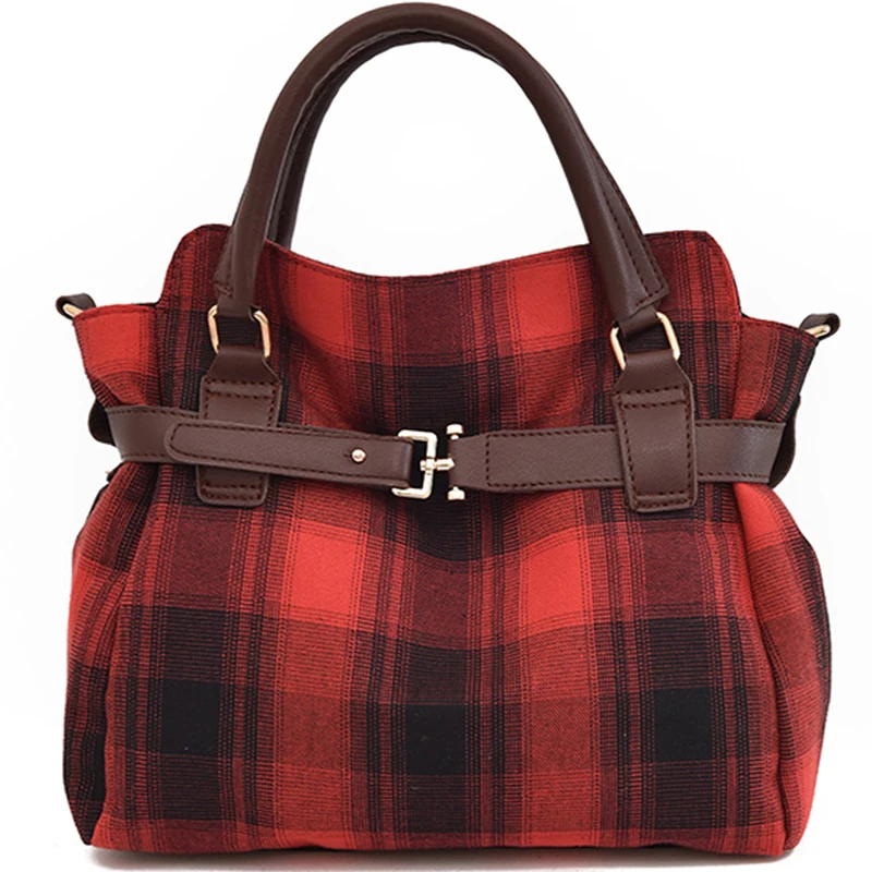 

New Arrival Amasie New Arrival Fashion Women Handbag Crossbody Bag Canvas Tote Plaid Red Color Sac Bolsas EGT0116
