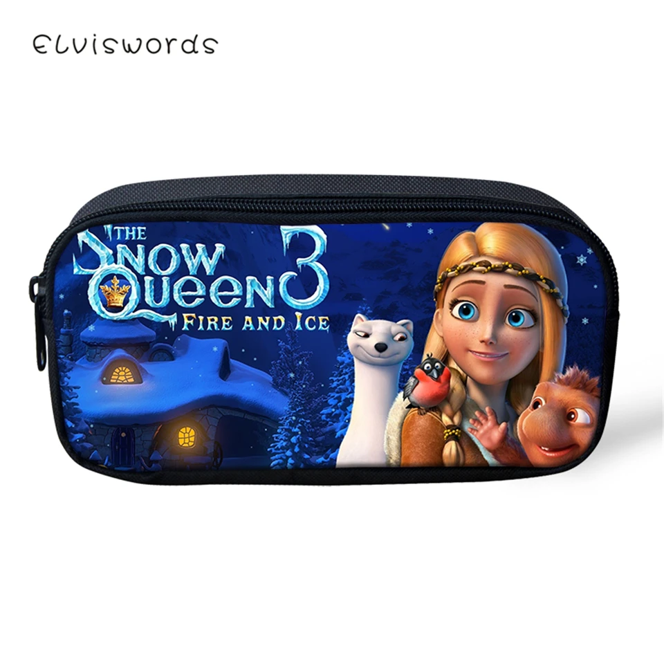

ELVISWORDS Children's Pencil Bags Snow Queen's Prints Pattern Students Stationery School Supplies Pencil Box Cartoon Beautician