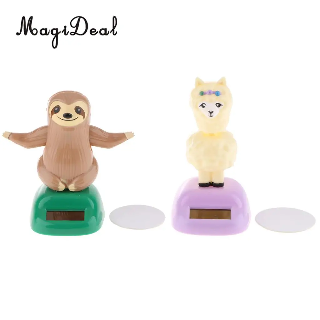 MagiDeal 2Pcs Solar Powered Dancing Animal Figure Alpaca & Sloth Toy Car Decor 