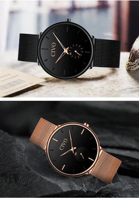 CIVO Fashion Watch Men Waterproof Slim Mesh Strap Minimalist Wrist Watches For Men Quartz Sports Watch Clock Relogio Masculino -
