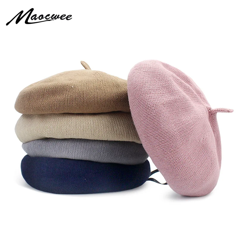 

2019 New Women straw Hats Spring Breathable Berets Summer Female Soft straw Beret Casual Solid Color Artist Painter Cap