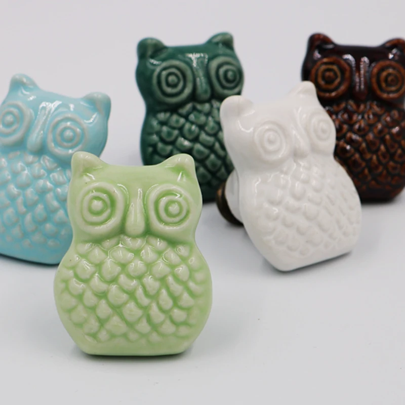 One piece Ceramic Owl shape Cabinet Knob Closet Cupboard Door Dresser Drawer Pull Handle Kid Furniture Knob Handle white ceramic cabinet knob sunflower dresser drawer pull handle closet knob dia 28mm