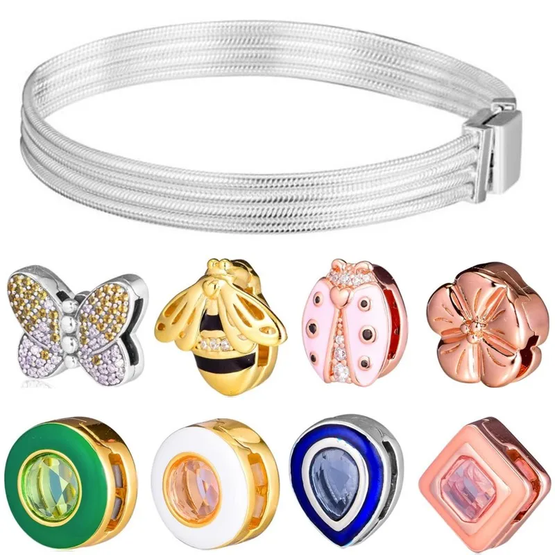 

2019 Spring Reflexions Clip Charm Fits Pandora Reflexions Bracelets Original 925 Sterling Silver Charm Bead DIY Jewelry Women