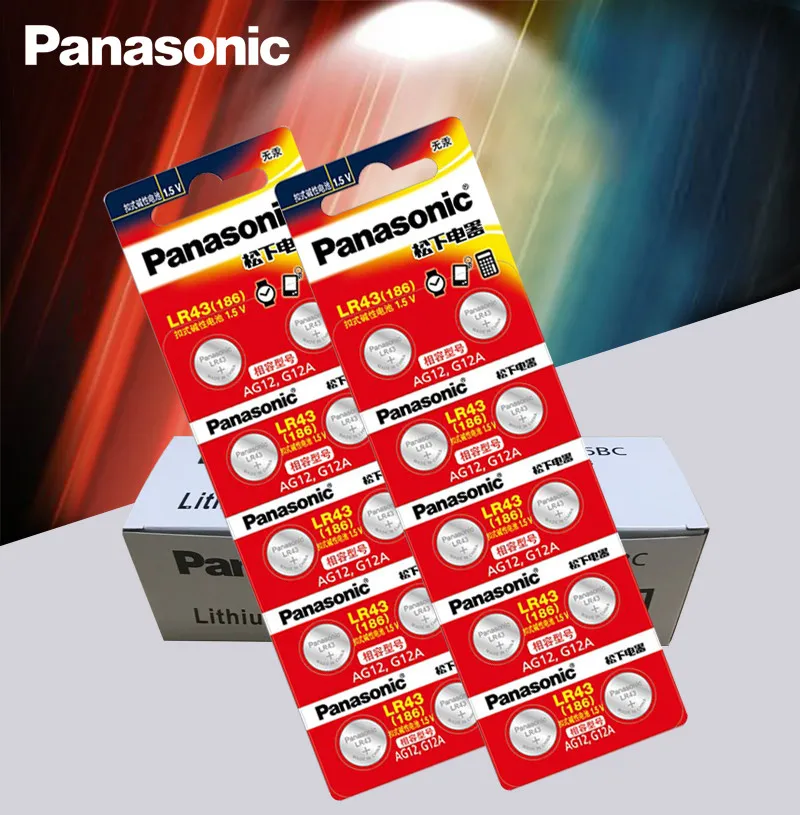 200 шт./партия Panasonic AG12 LR43 186 0% Hg для часы игрушки 1,5 V щелочные батареи для калькулятор 0% Hg