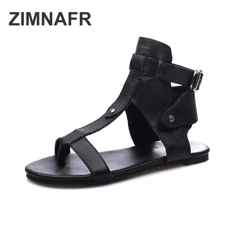 

ZIMNAFR BRAND 2018 NEW WOMEN SANDALS GENUINE LEAHTER SANDALS WOMEN GLADIATOR SANDALS FLATS WOMENS SHOES SUMMER SIZE 35-40