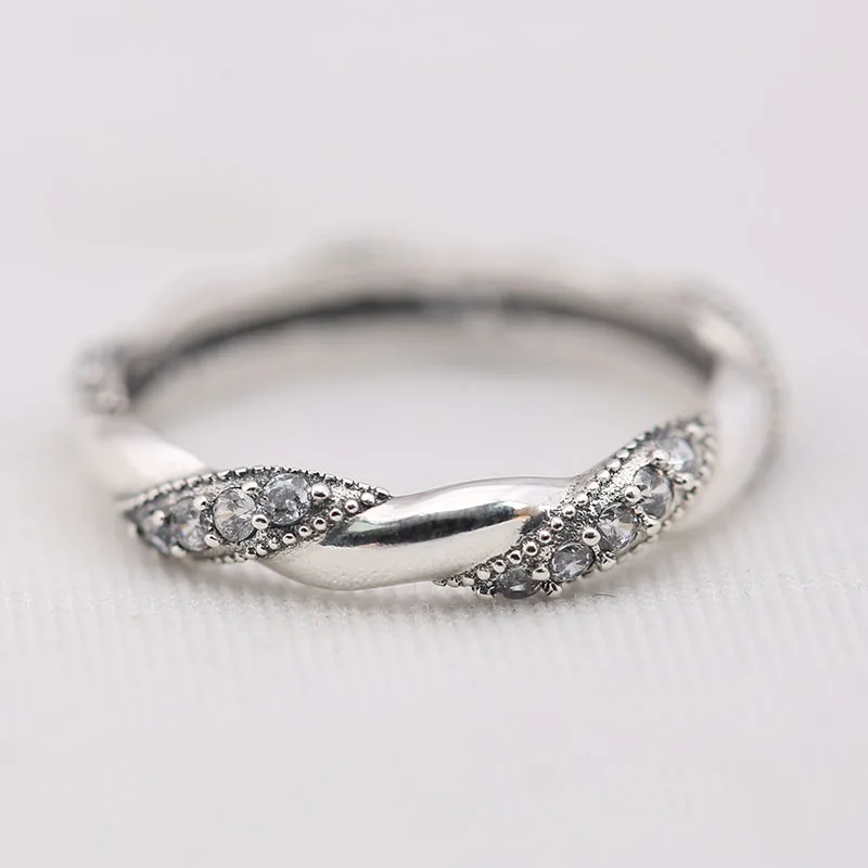 

Genuine 925 Sterling Silver Ribbon Of Love Winding Vine CZ Ring Compatible With European Jewelry