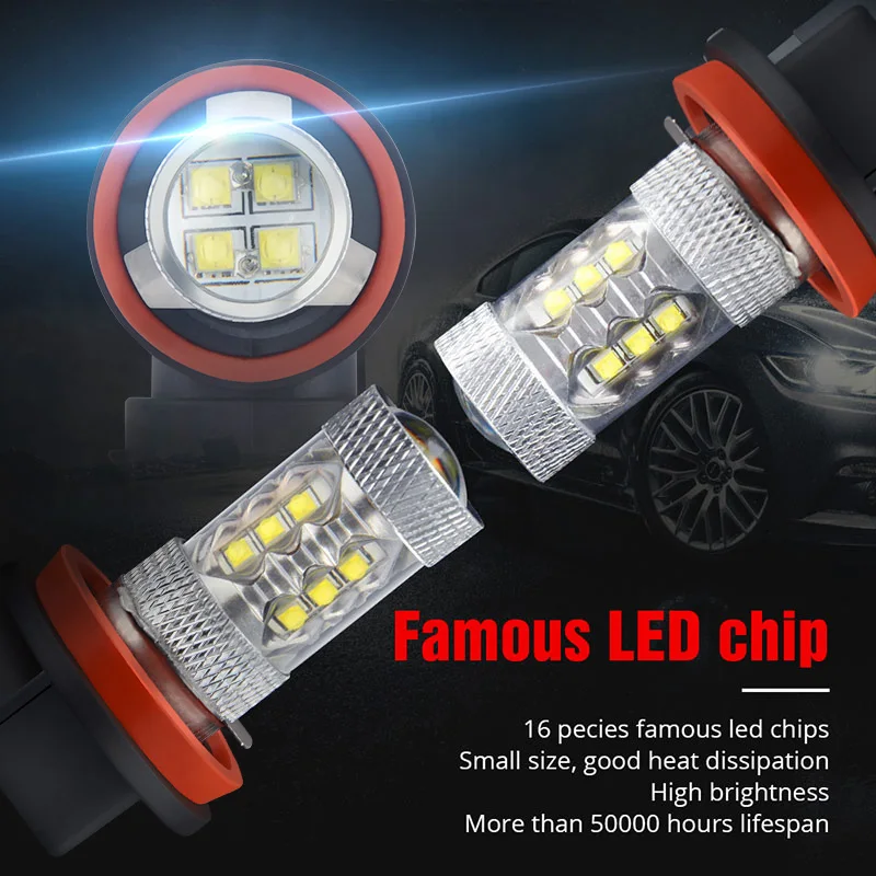 NAO H11 светодиодный 9005 HB3 9006 HB4 Противотуманные фары H8 H10 12V 16SMD CREE чип DRL 1600lm автомобиля светодиодный H9 80 Вт Авто лампы 6000K белый светодиодный светильник