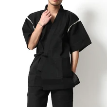 Мужские кимоно пижамы набор с коротким рукавом юката рубашка брюки хлопок дышащие летние одноцветные домашние Новые