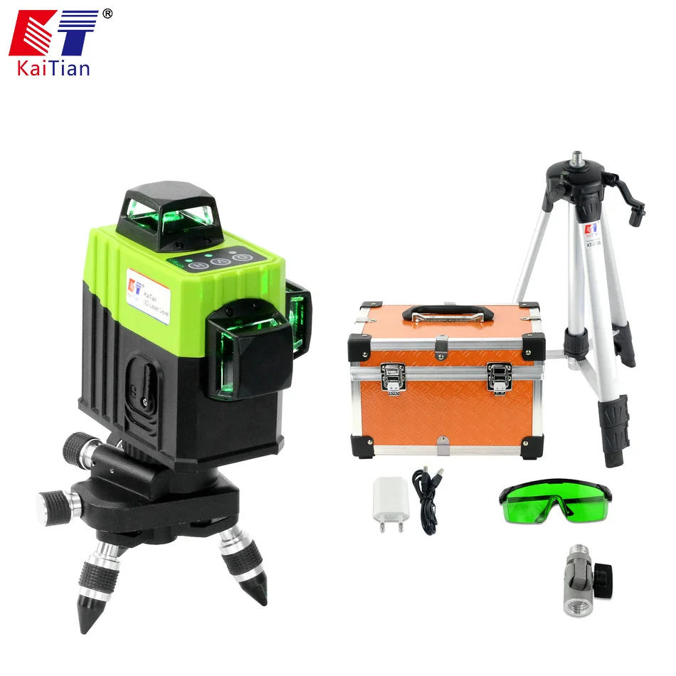 

KaiTian 12Lines 3D Laser Level Tripod Self-Leveling Cross Horizontal 360 Vertical Green Laser x Beam 532nm Line Nivel Level Tool