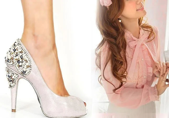 

2018 Luxury Fashion Lady's Sexy sweetness Peep Toe High Heels Shoes wedding Bridal Sandals High Heels Pumps Rhinestone shoes