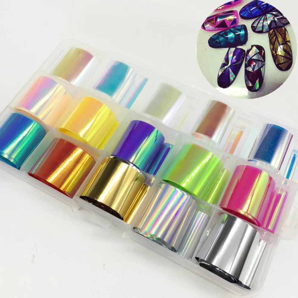 

1 Box Holo Nail Art Starry Grass Paper Sticker Aurora Candy Color Nail Decals UV Gel DIY Nails Tips Wrap Decor Manicure Tools