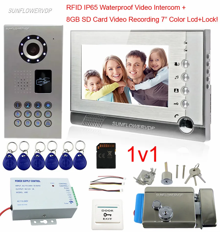 

IP65 Waterproof Rfid Intercom Video Door Phone With 8GB SD Card Video Recording Video Doorbell Add Electronic Control Door Lock