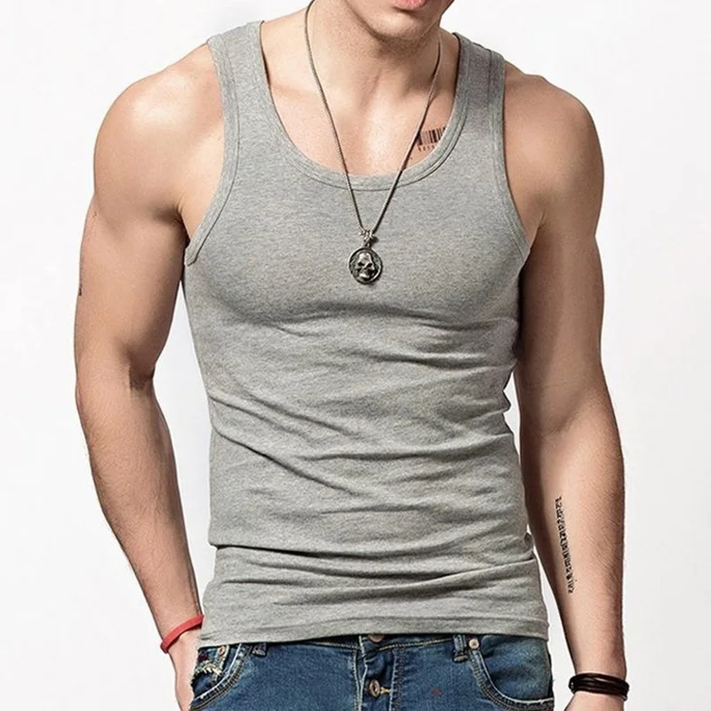 

2019 Fashion Solid Casual Tank Tops Men Bodybuilding Sleevesless Vest Fitness Male Tank Vest Summer Style Men Bottom Tanks