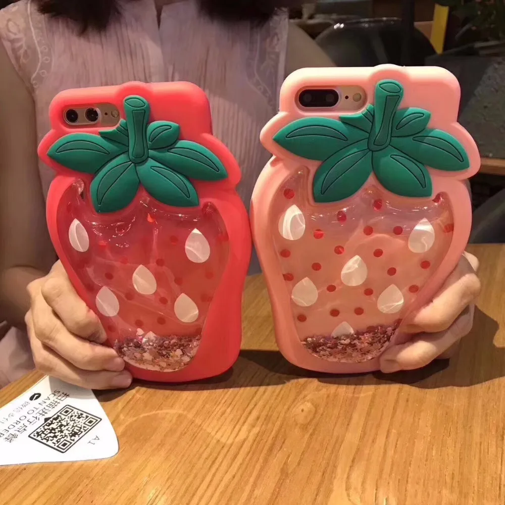 Cute Strawberry Liquid Silicon Case For iPhone X 8 7 6 6S Plus Back