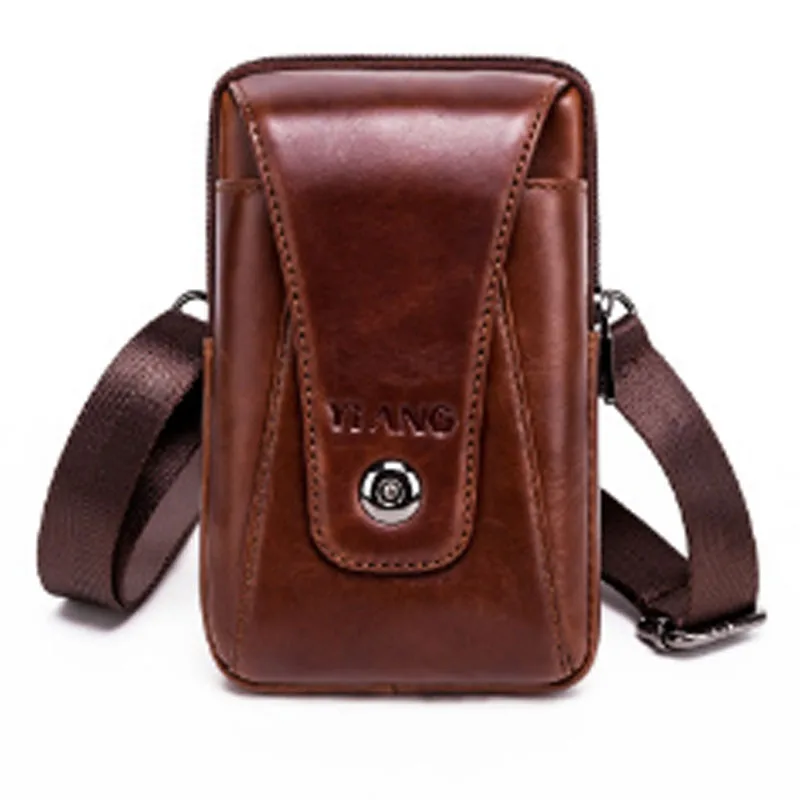Men High Quality Genuine Leather Waist Shoulder Bags Cell Phone Case