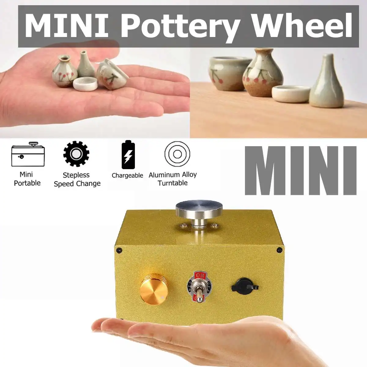 New aluminum fingertip mini pottery wheel 4.5cm turntable knob stepless speed change ceramic machine pull machine plug-in