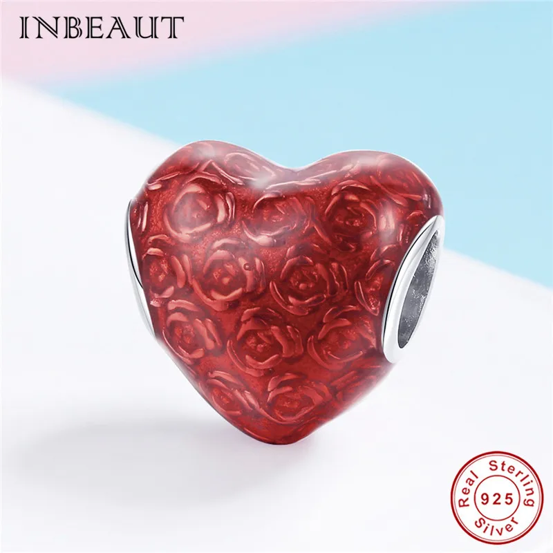 

fit Pandora Bracelet Original 925 Sterling Silver Cute Romantic Red Rose Heart Beads Wholesale DIY Jewelry Making for Women Gift